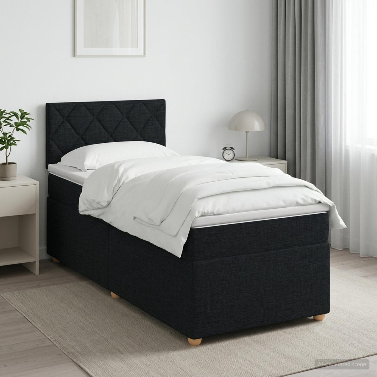 Boxspring ágy matraccal fejtámlával Fekete 100 x 200 cm Szövet