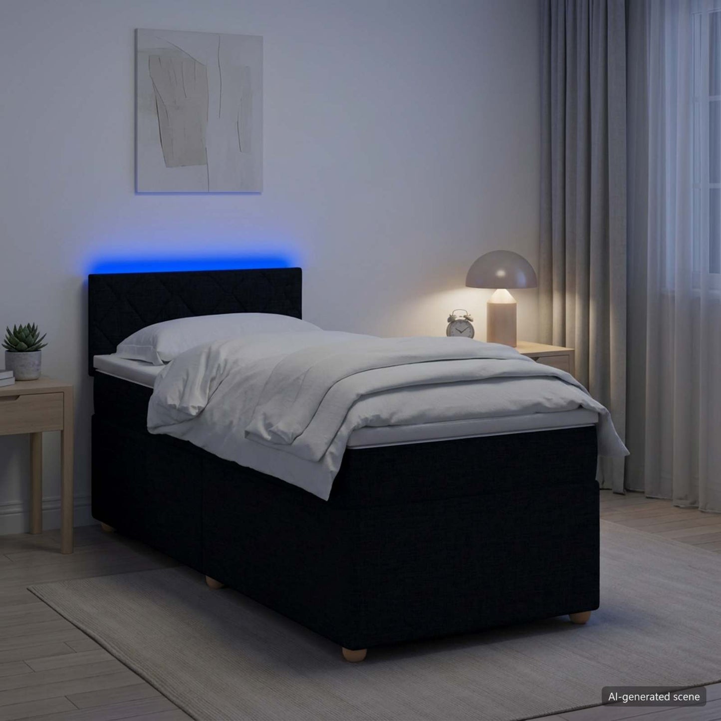 Boxspring ágy matraccal fejtámlával Fekete 90 x 190 cm Szövet