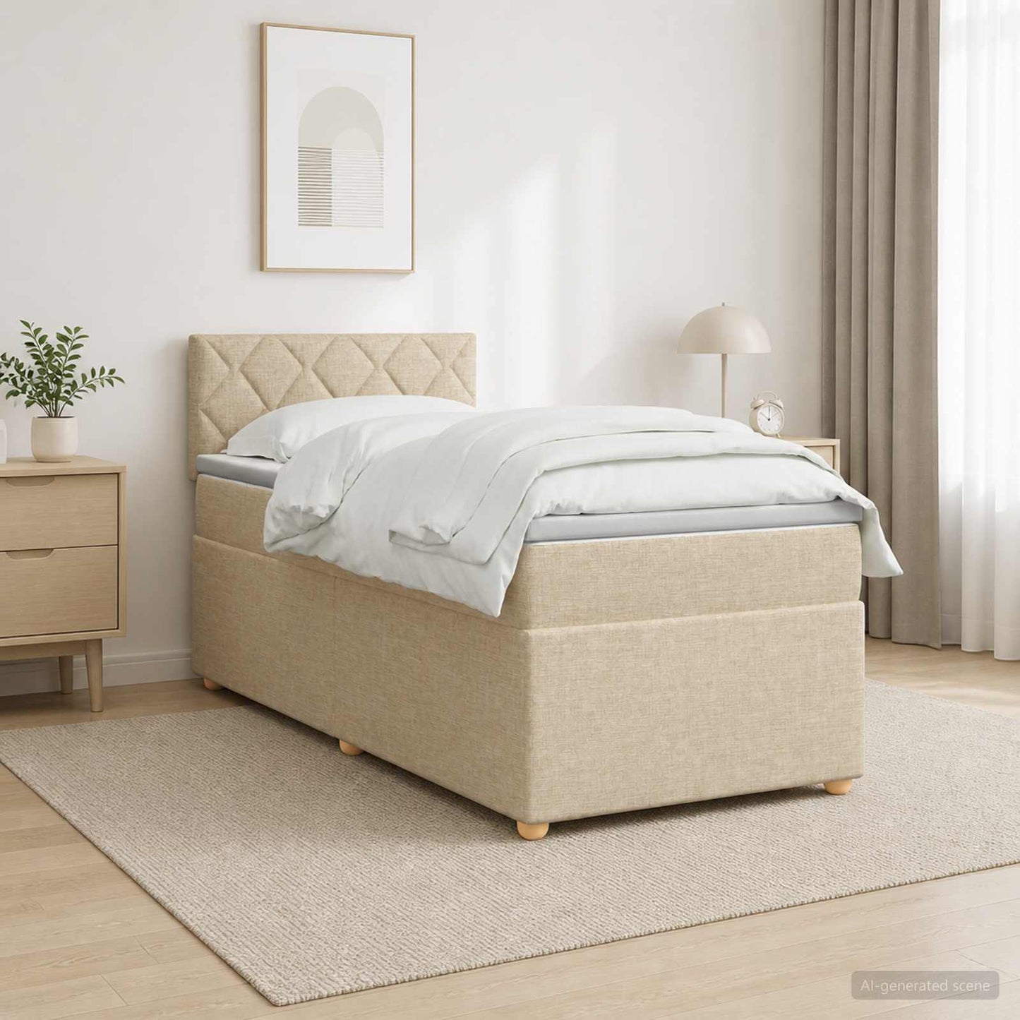 Boxspring ágy matraccal Krémszínű 80 x 200 cm Szövet