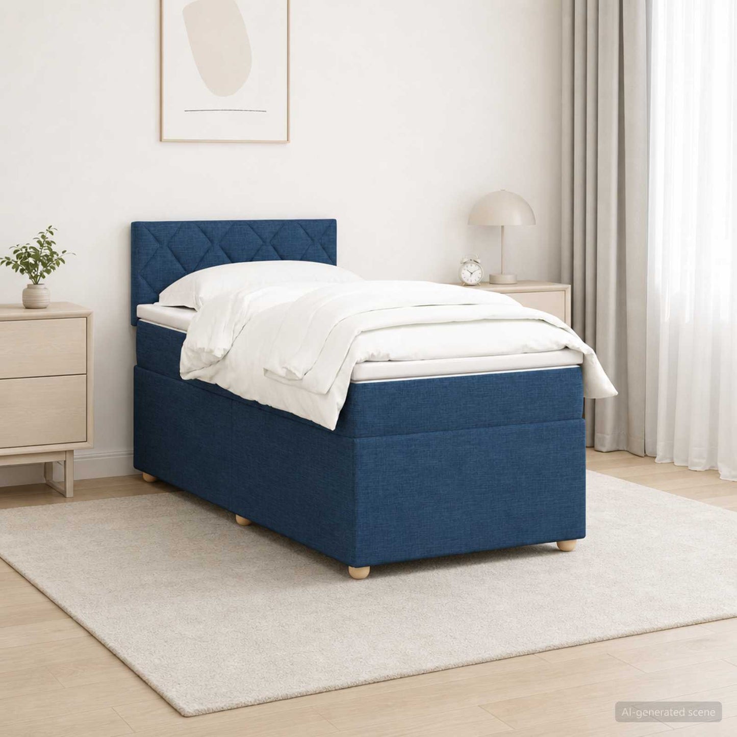 Boxspring ágy matraccal LED szalagokkal Kék 90 x 190 cm Szövet