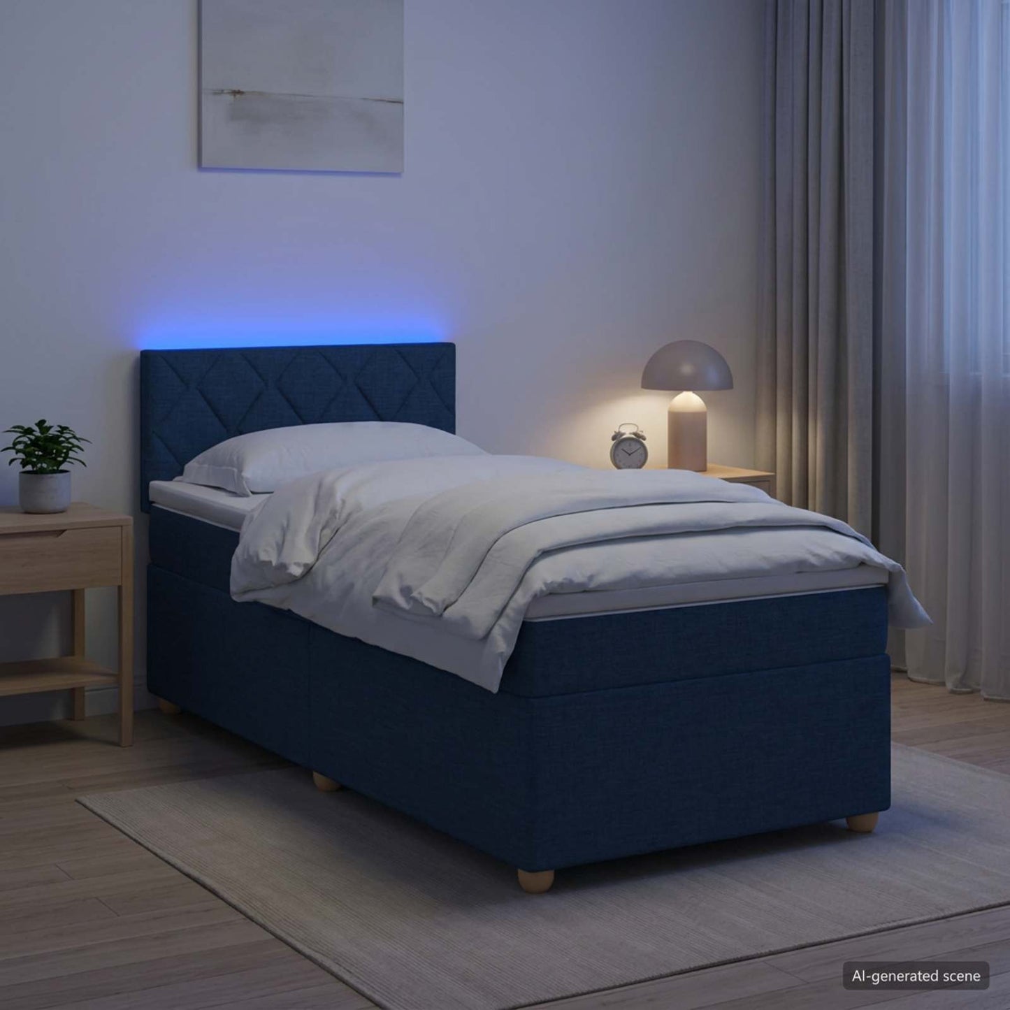 Boxspring ágy matraccal LED szalagokkal Kék 100 x 200 cm Szövet