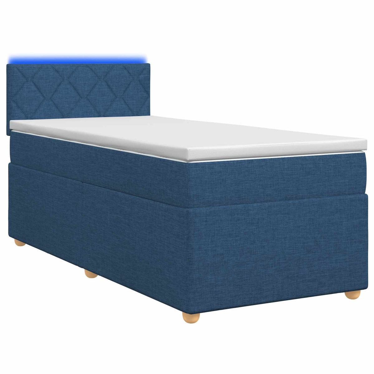 Boxspring ágy matraccal LED szalagokkal Kék 90 x 200 cm Szövet