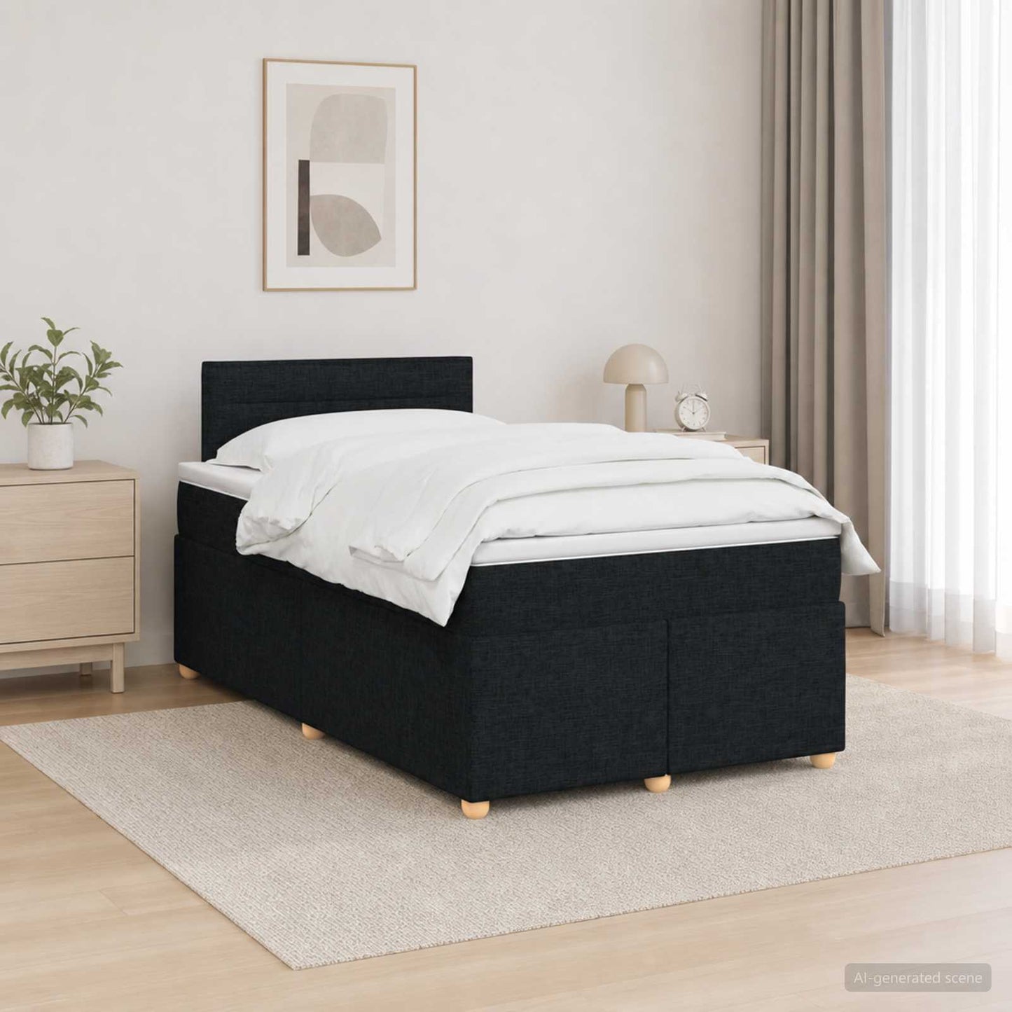 Boxspring ágy matraccal fejtámlával Fekete 120 x 190 cm Szövet