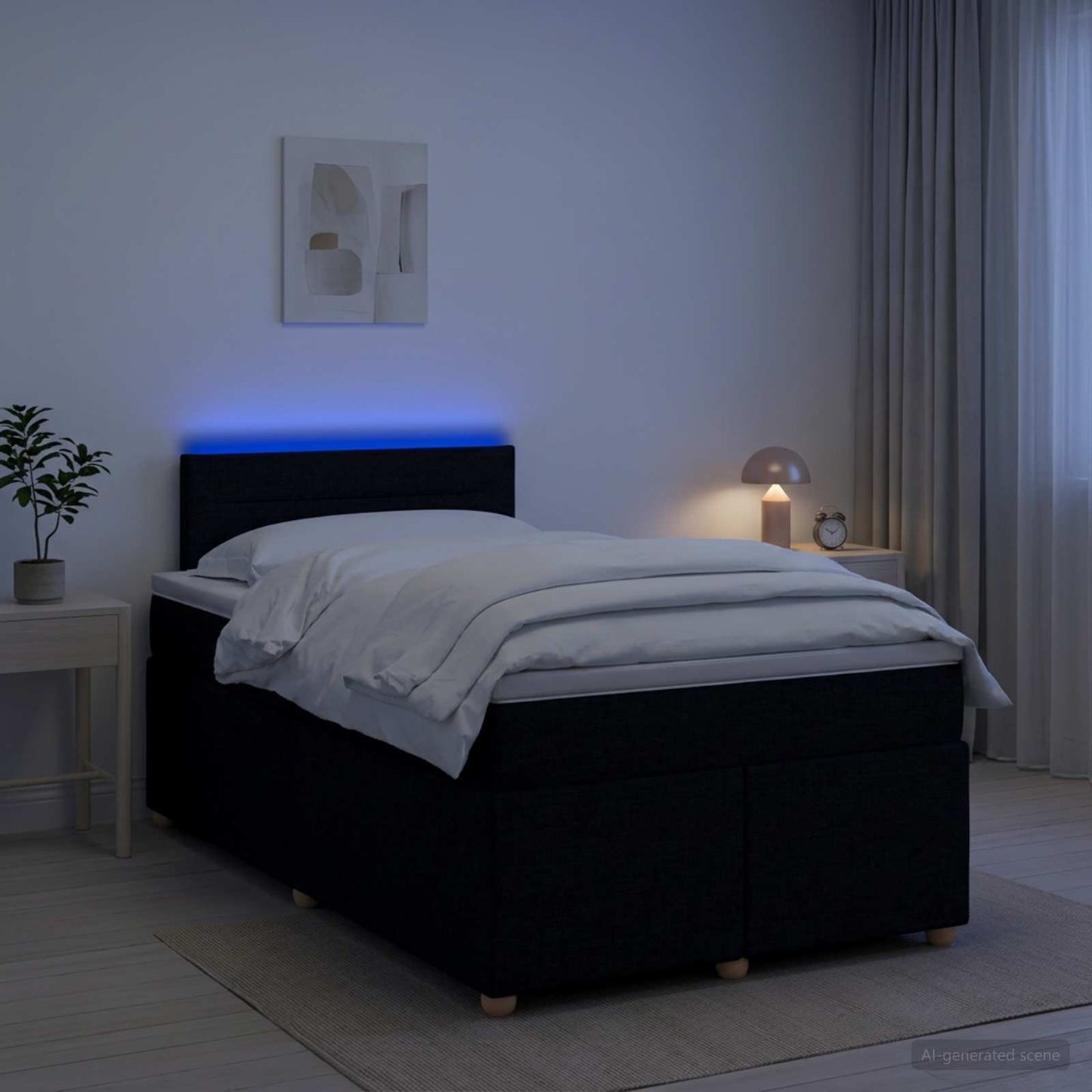 Boxspring ágy matraccal fejtámlával Fekete 120 x 190 cm Szövet