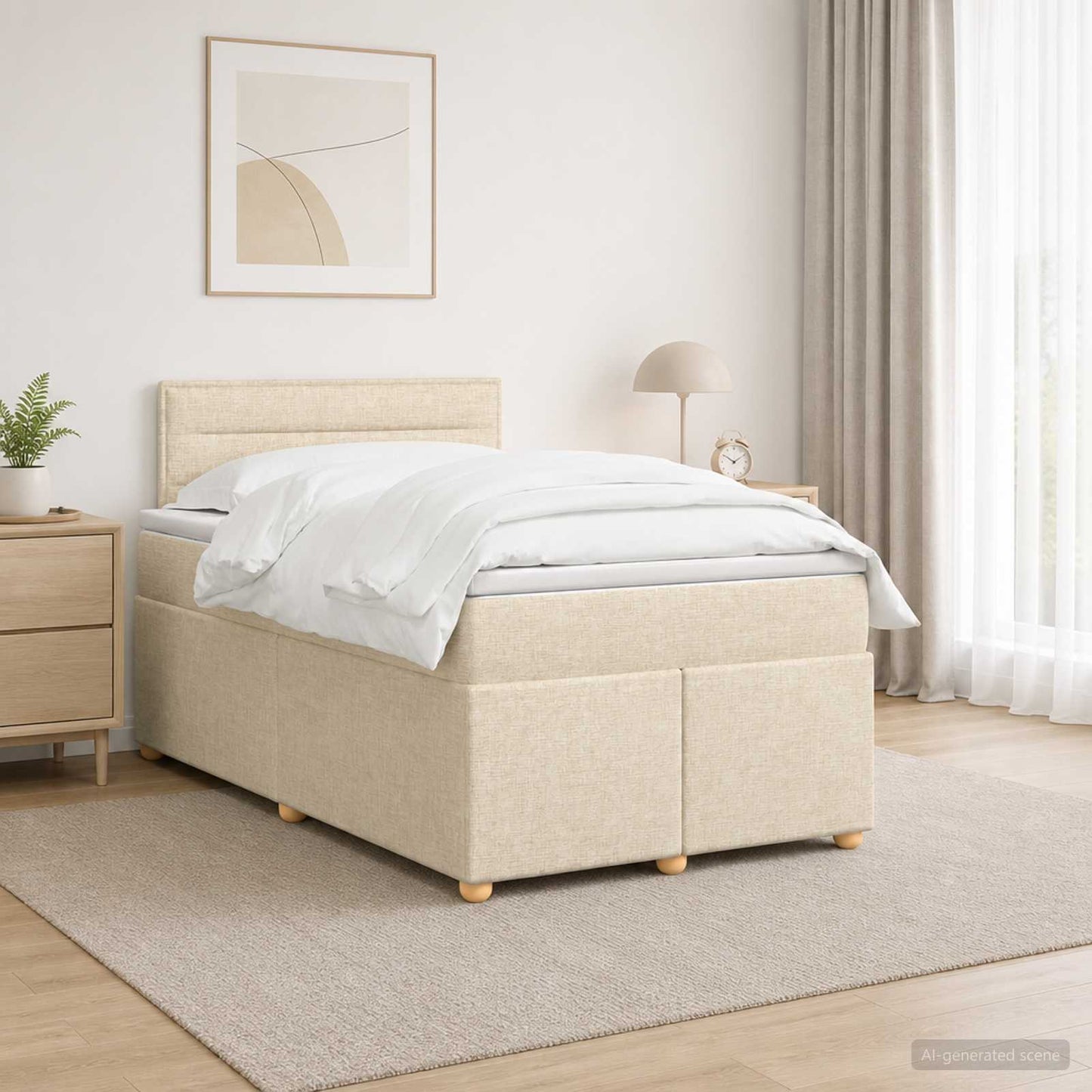 Boxspring ágy matraccal Krémszínű 120 x 190 cm Szövet