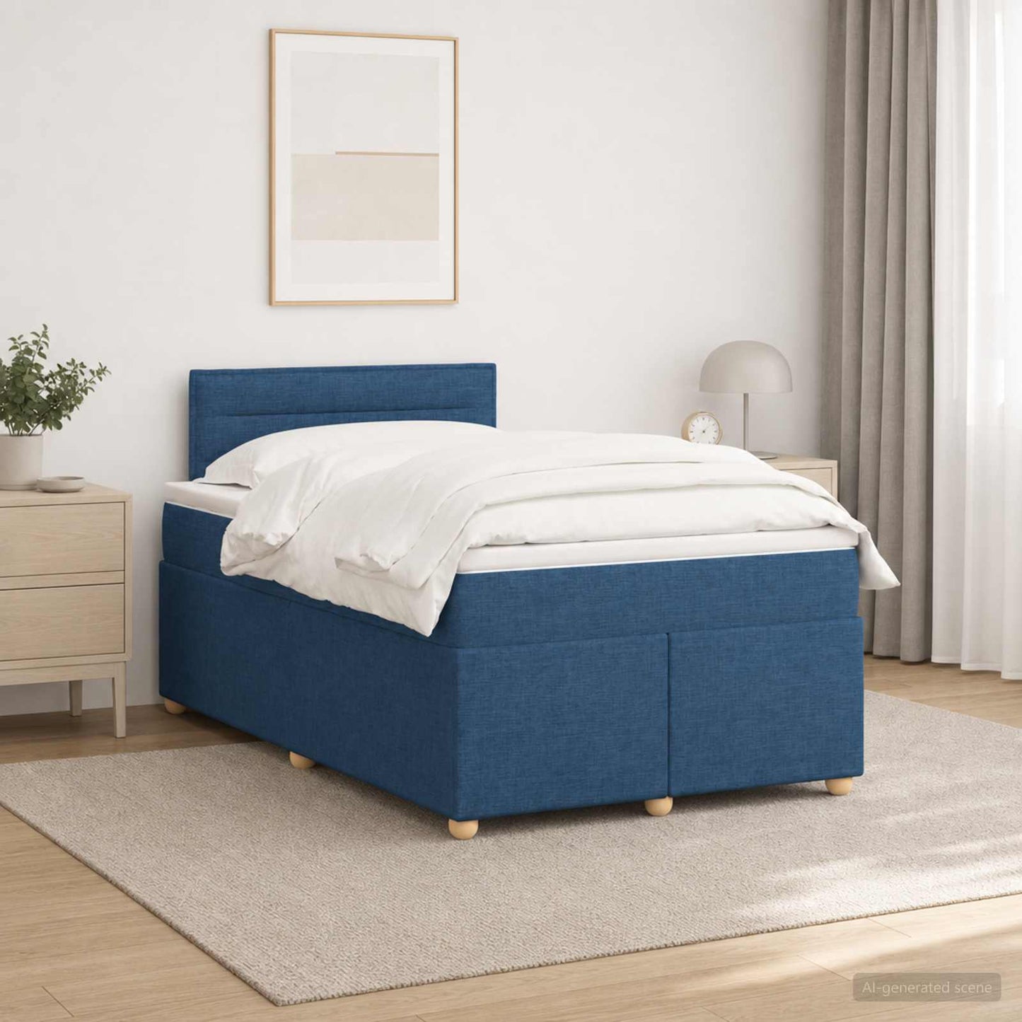 Boxspring ágy matraccal LED szalagokkal Kék 120 x 190 cm Szövet