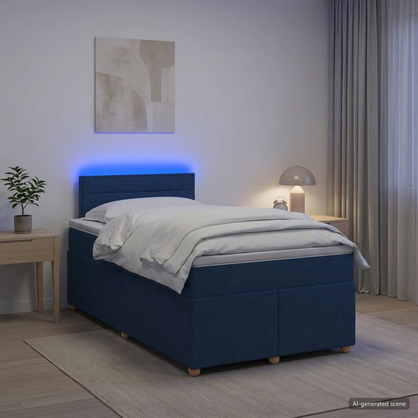 Boxspring ágy matraccal LED szalagokkal Kék 120 x 190 cm Szövet
