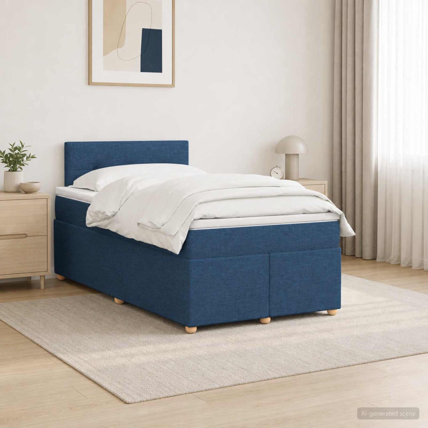 Boxspring ágy matraccal LED szalagokkal Kék 120 x 190 cm Szövet