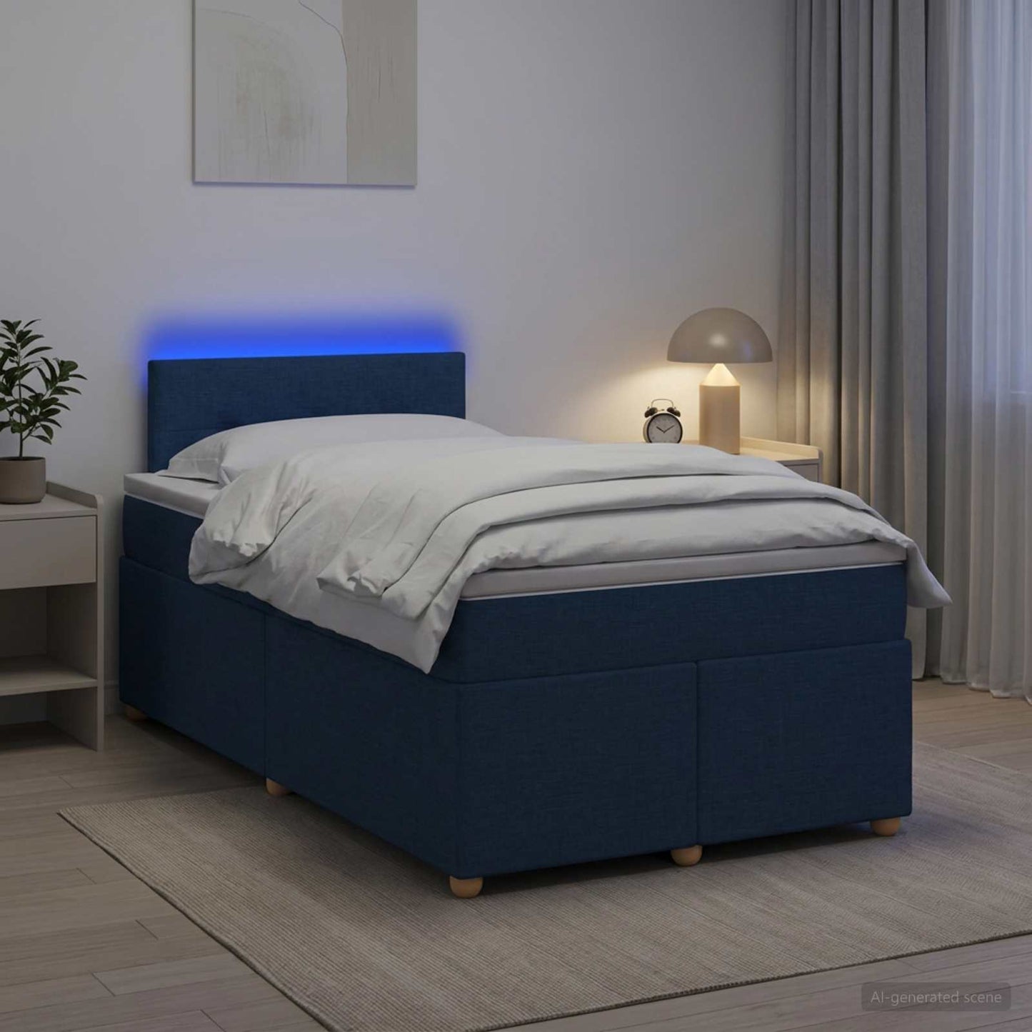 Boxspring ágy matraccal LED szalagokkal Kék 120 x 190 cm Szövet