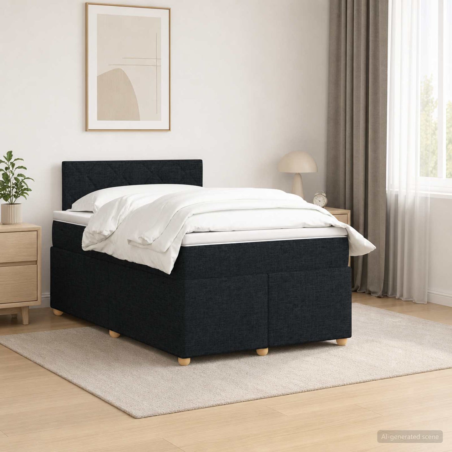 Boxspring ágy matraccal fejtámlával Fekete 120 x 190 cm Szövet