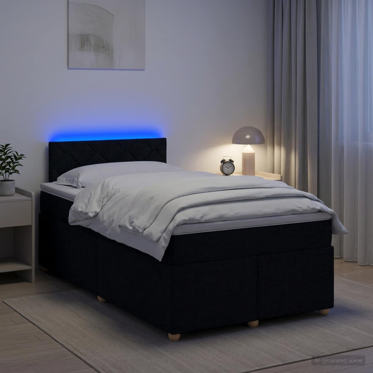 Boxspring ágy matraccal fejtámlával Fekete 120 x 190 cm Szövet