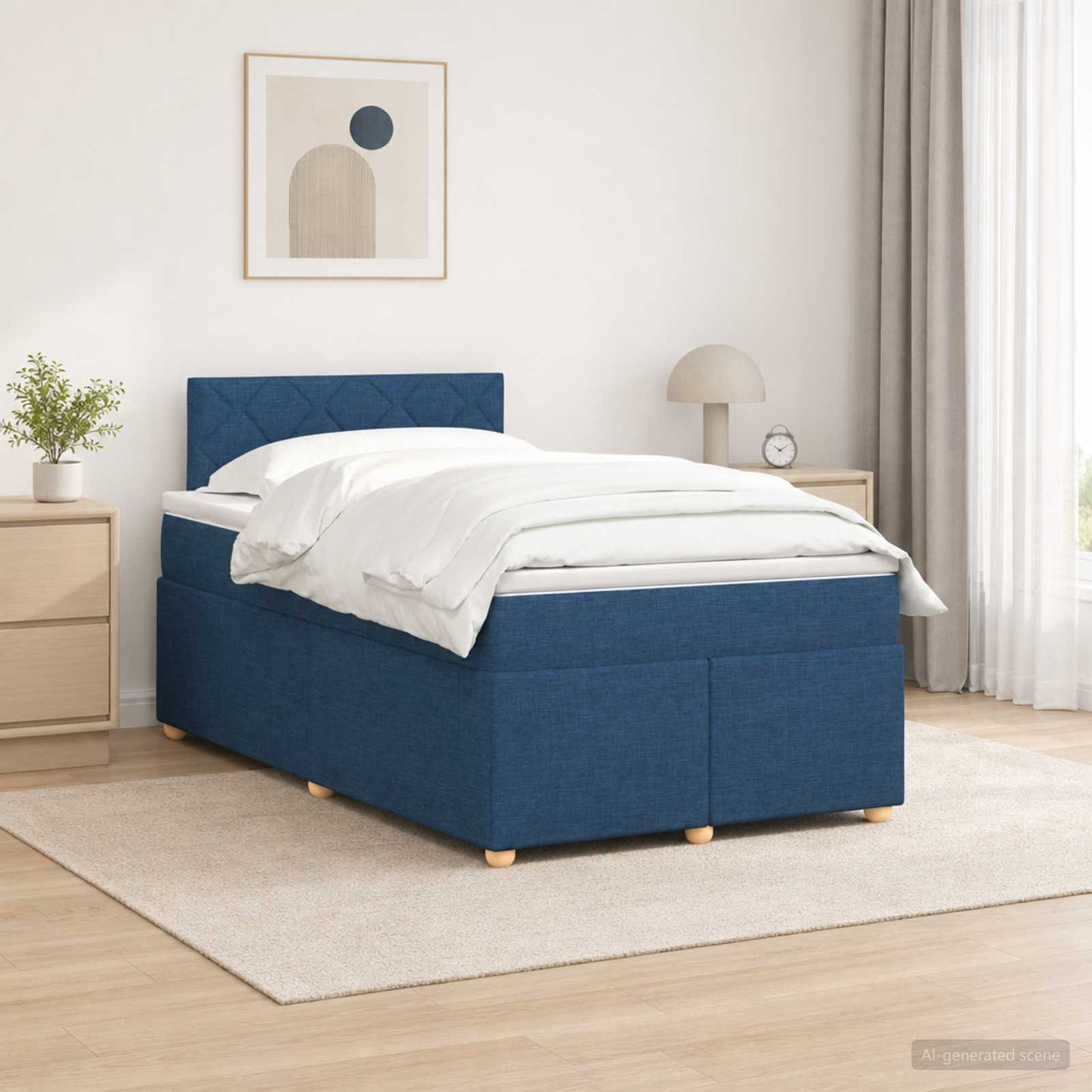 Boxspring ágy matraccal LED szalagokkal Kék 120 x 190 cm Szövet