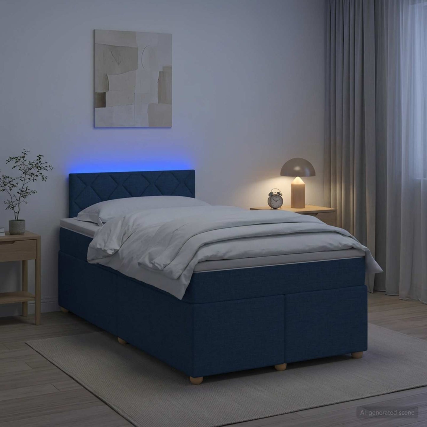 Boxspring ágy matraccal LED szalagokkal Kék 120 x 190 cm Szövet