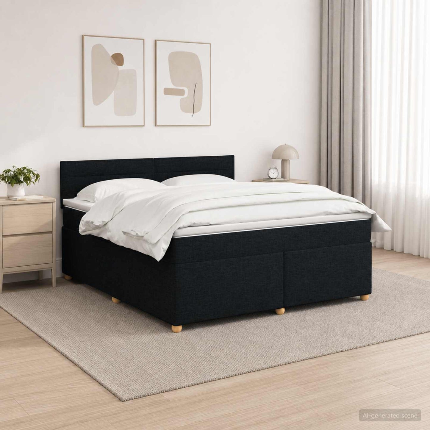 Boxspring ágy matraccal fejtámlával Fekete 140 x 190 cm Szövet