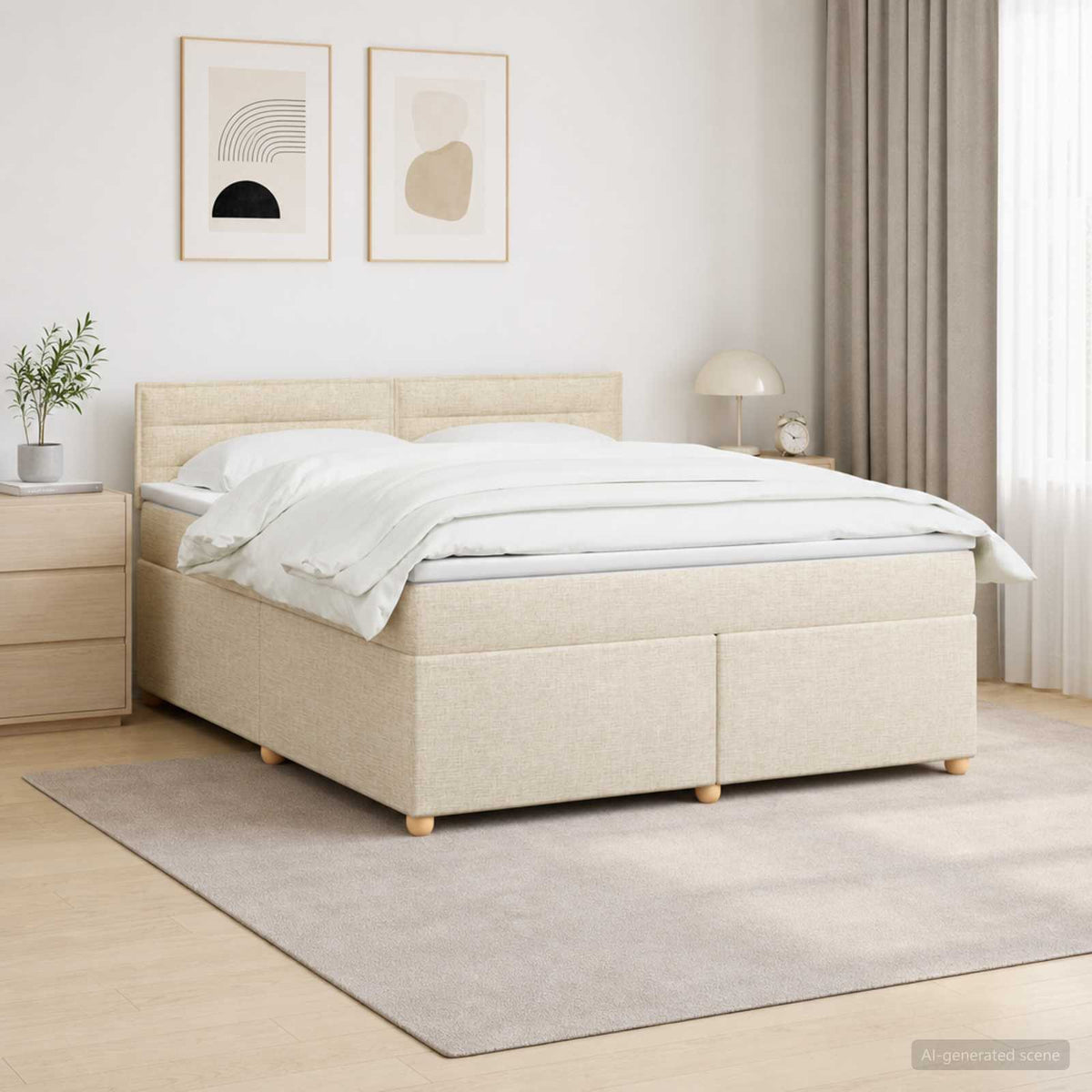 Boxspring ágy matraccal Krémszínű 140 x 190 cm Szövet