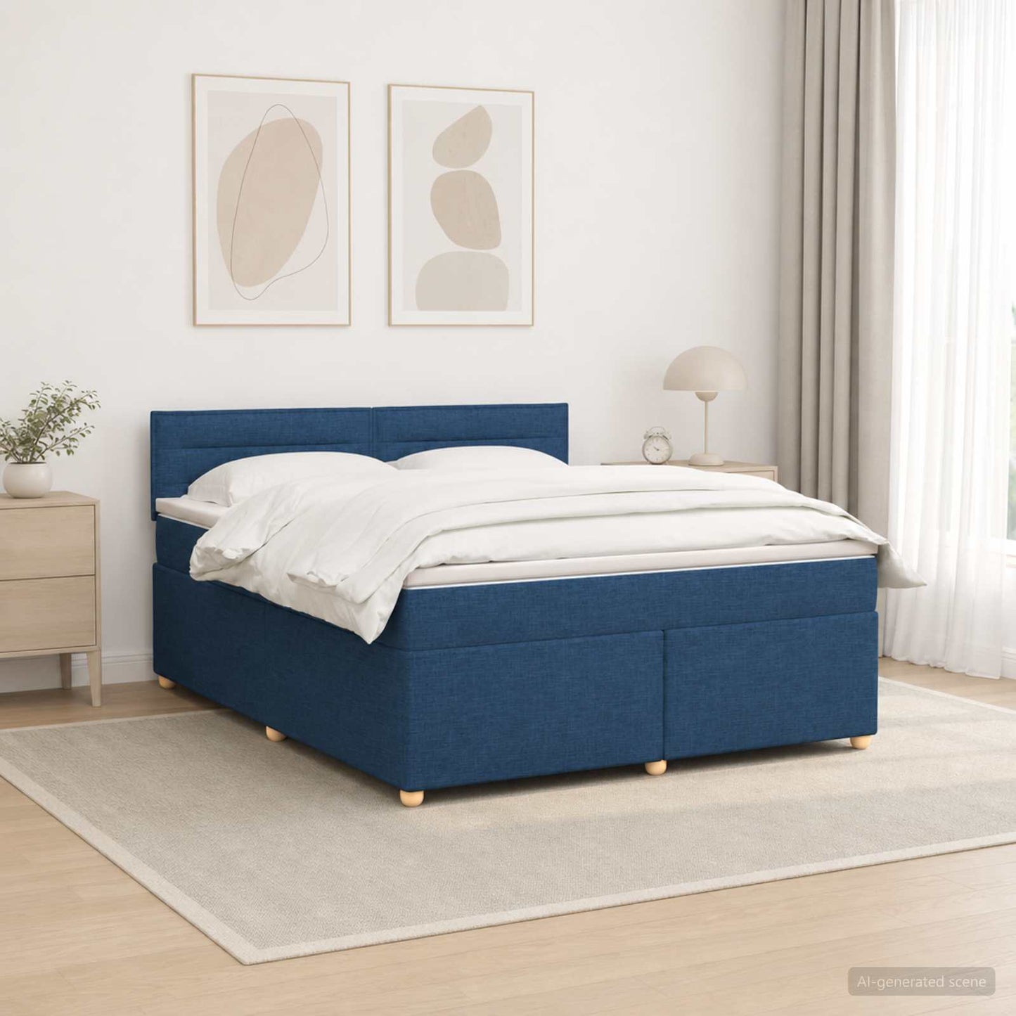 Boxspring ágy matraccal LED szalagokkal Kék 160 x 200 cm Szövet