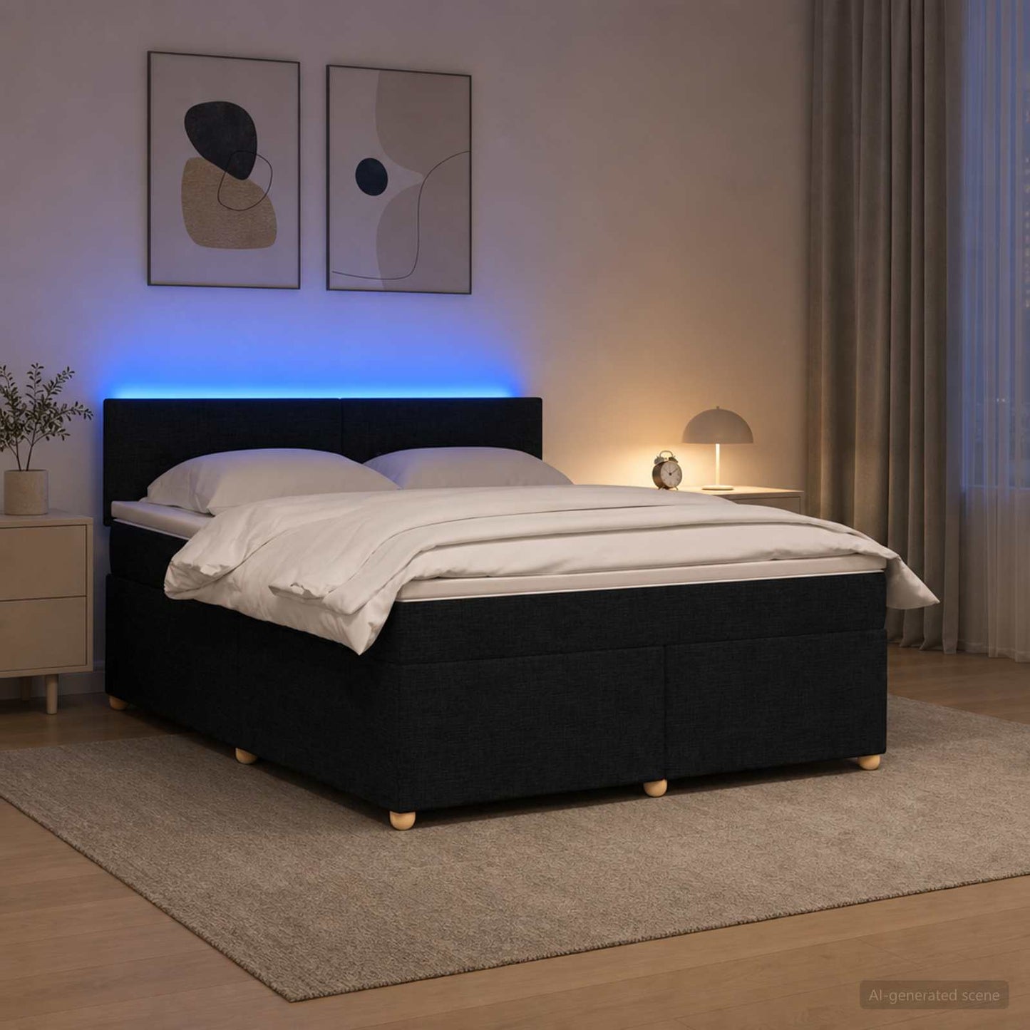 Boxspring ágy matraccal fejtámlával Fekete 140 x 190 cm Szövet