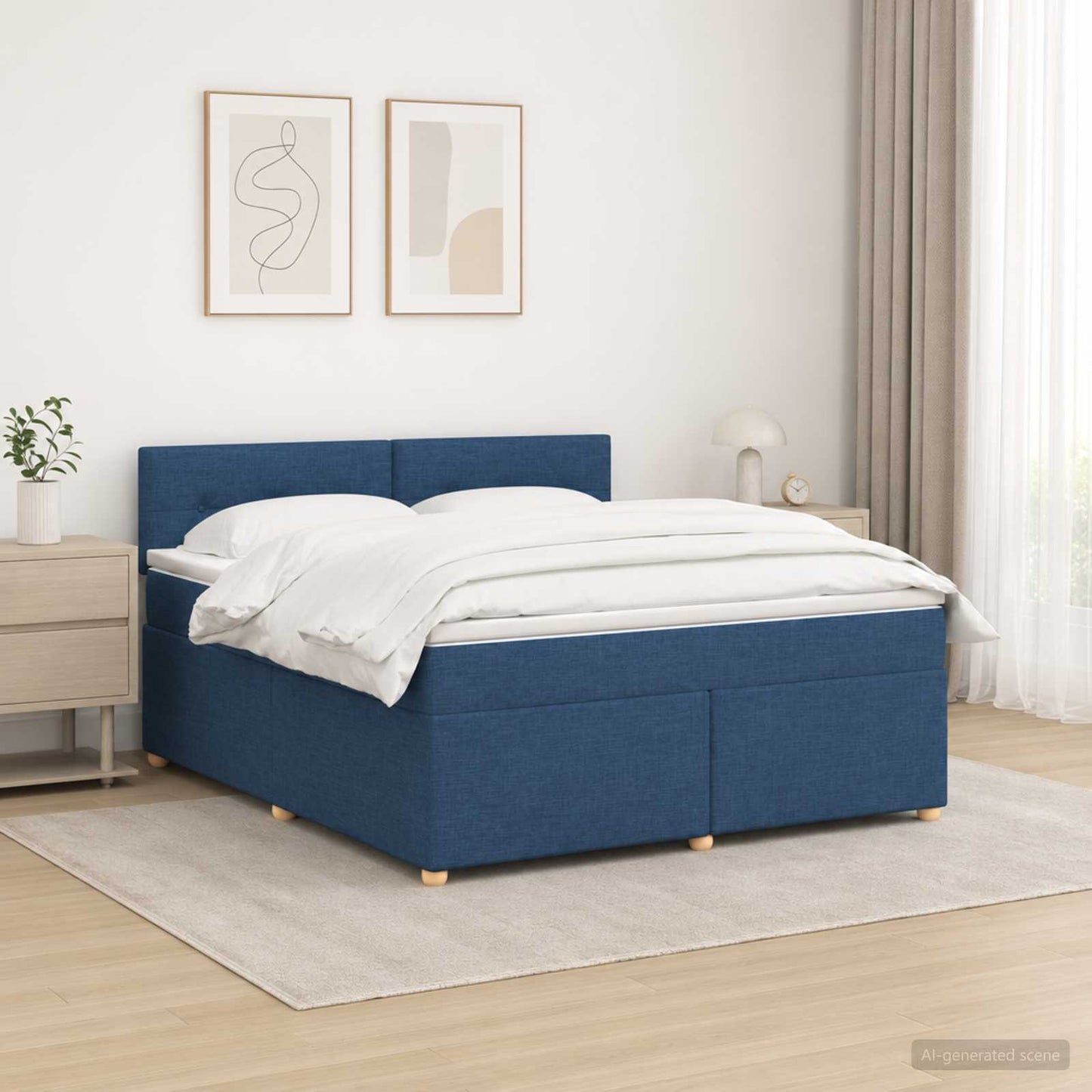 Boxspring ágy matraccal LED szalagokkal Kék 180 x 200 cm Szövet