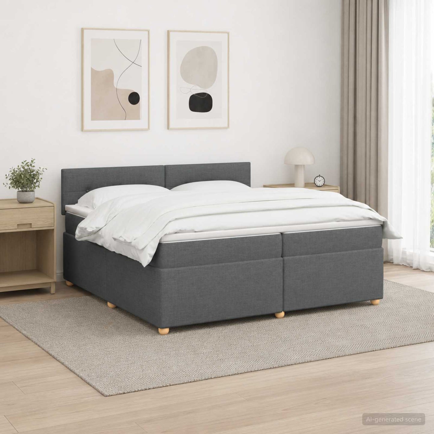 Boxspring ágy matraccal Sötétszürke 200 x 200 cm Szövet