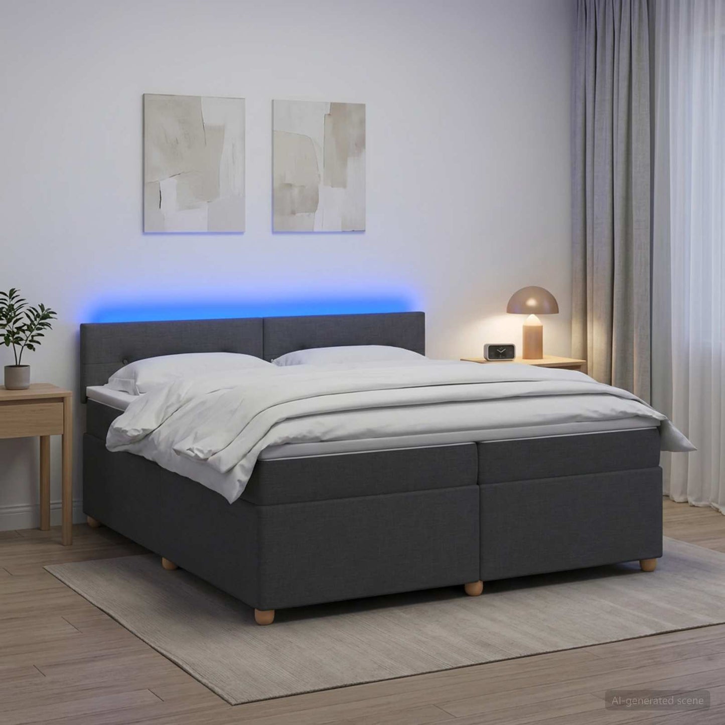 Boxspring ágy matraccal Sötétszürke 200 x 200 cm Szövet