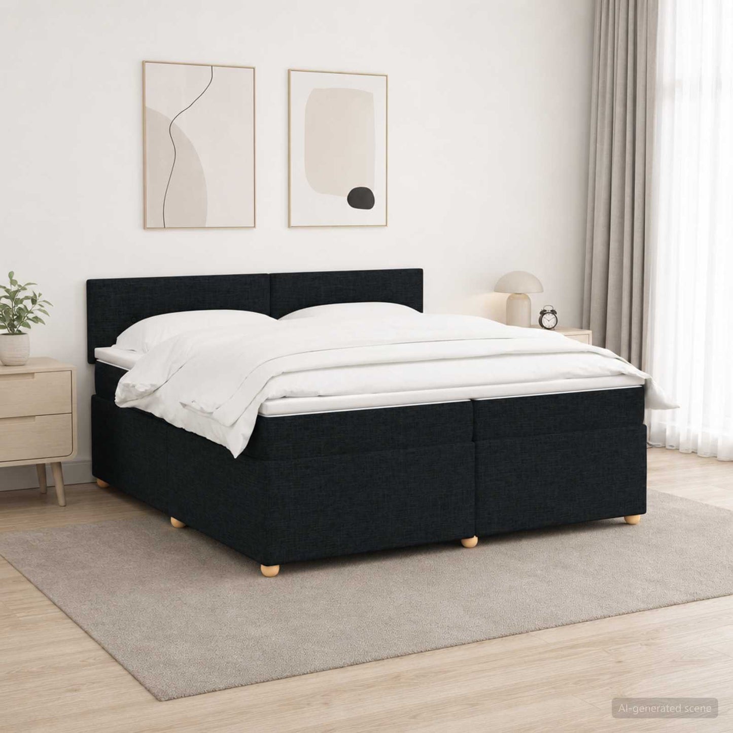 Boxspring ágy matraccal fejtámlával Fekete 200 x 200 cm Szövet