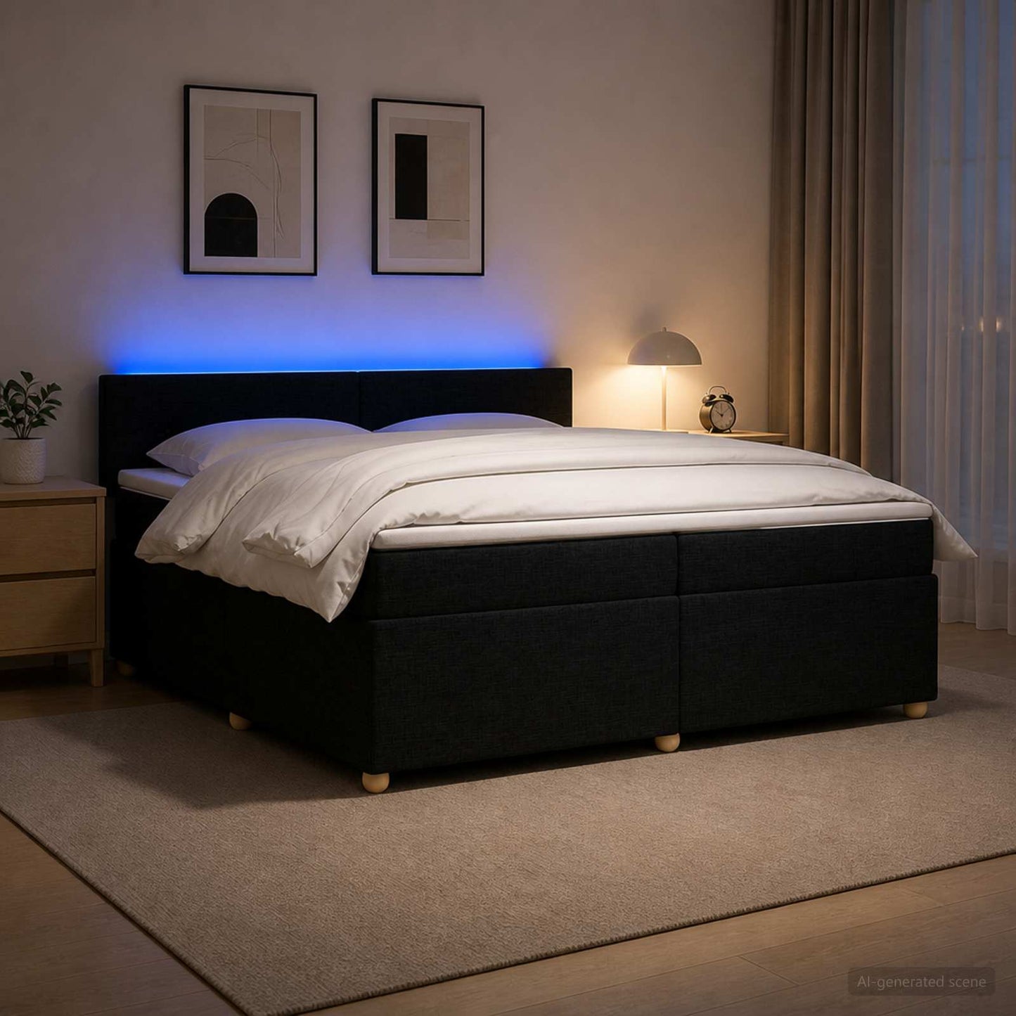Boxspring ágy matraccal fejtámlával Fekete 200 x 200 cm Szövet