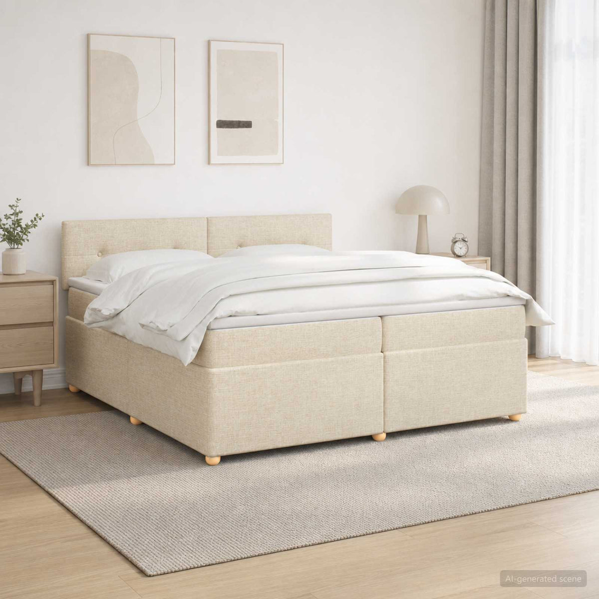 Boxspring ágy matraccal Krémszínű 200 x 200 cm Szövet
