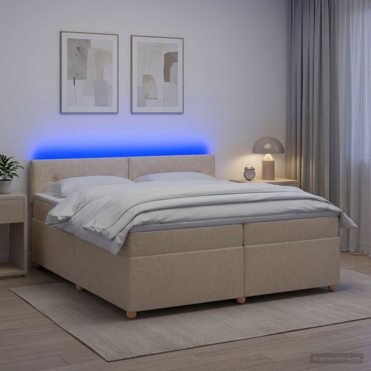 Boxspring ágy matraccal Krémszínű 200 x 200 cm Szövet