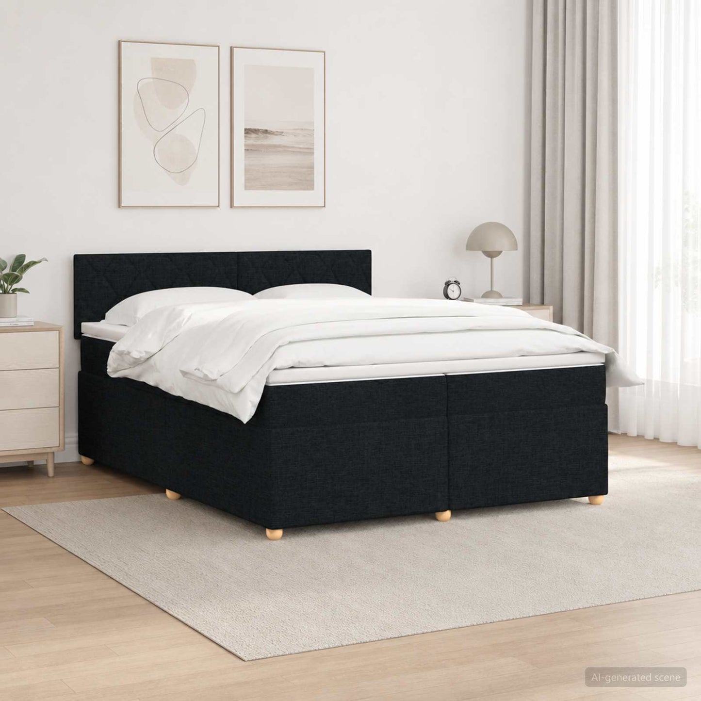 Boxspring ágy matraccal fejtámlával Fekete 200 x 200 cm Szövet