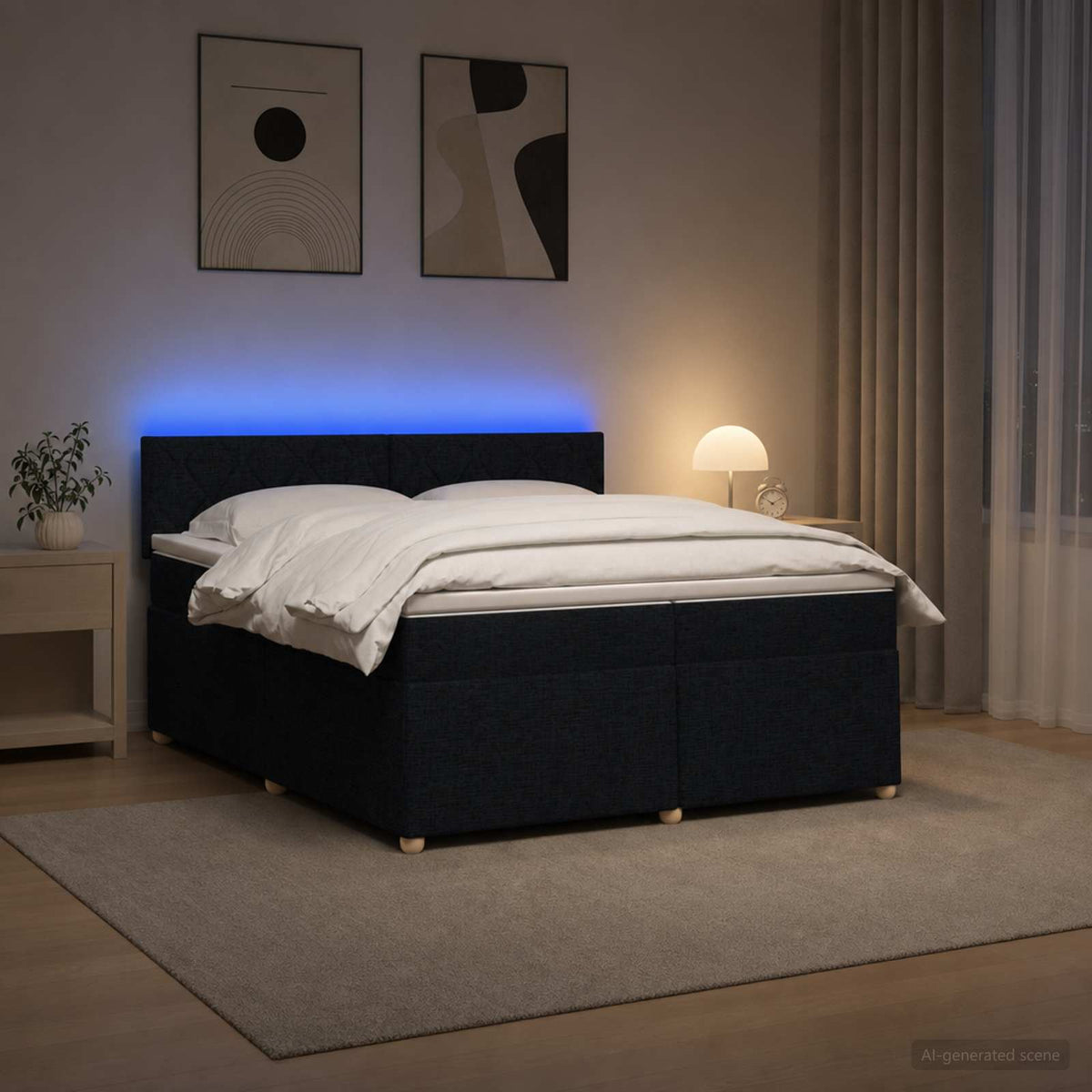 Boxspring ágy matraccal fejtámlával Fekete 200 x 200 cm Szövet