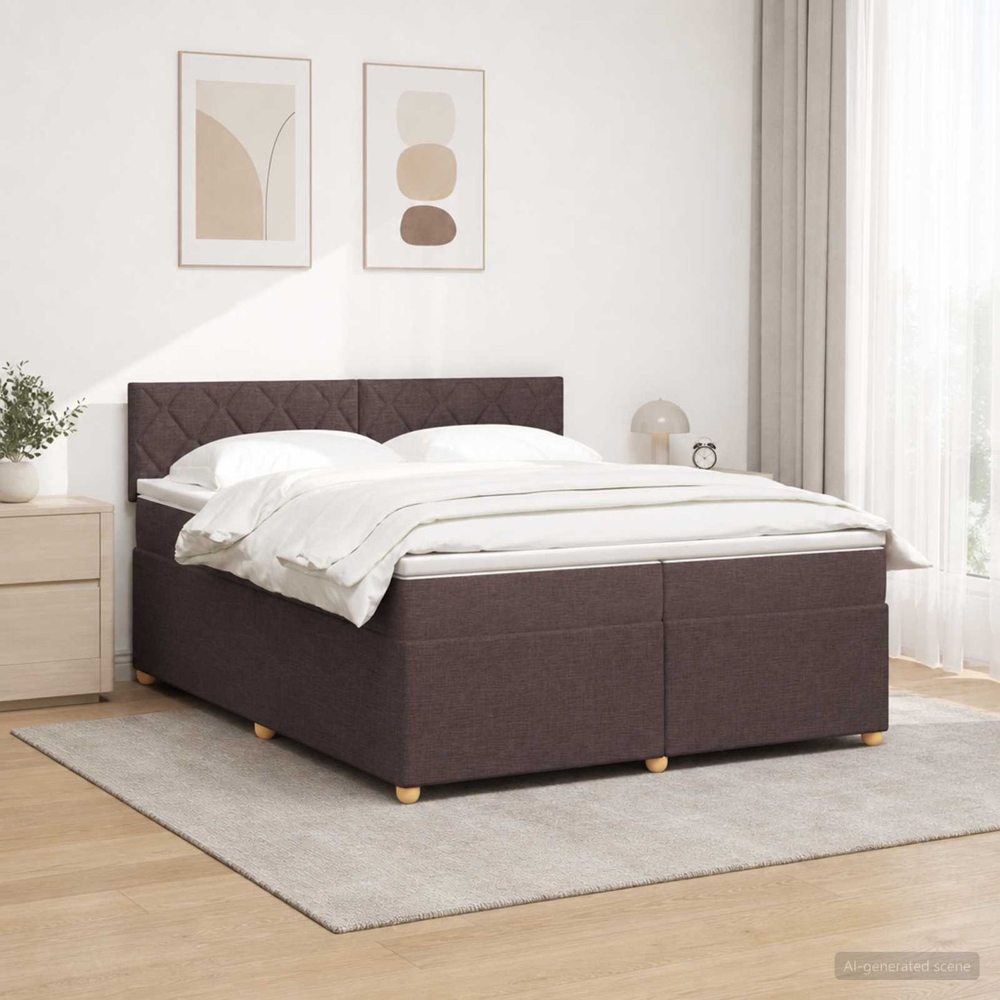Boxspring ágy matraccal Sötét Barna 200 x 200 cm Szövet