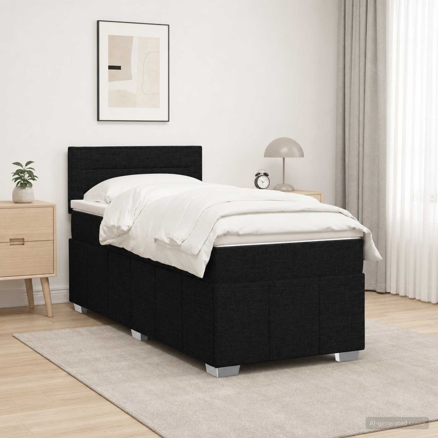 Boxspring ágy matraccal fejtámlával Fekete 90 x 200 cm Szövet