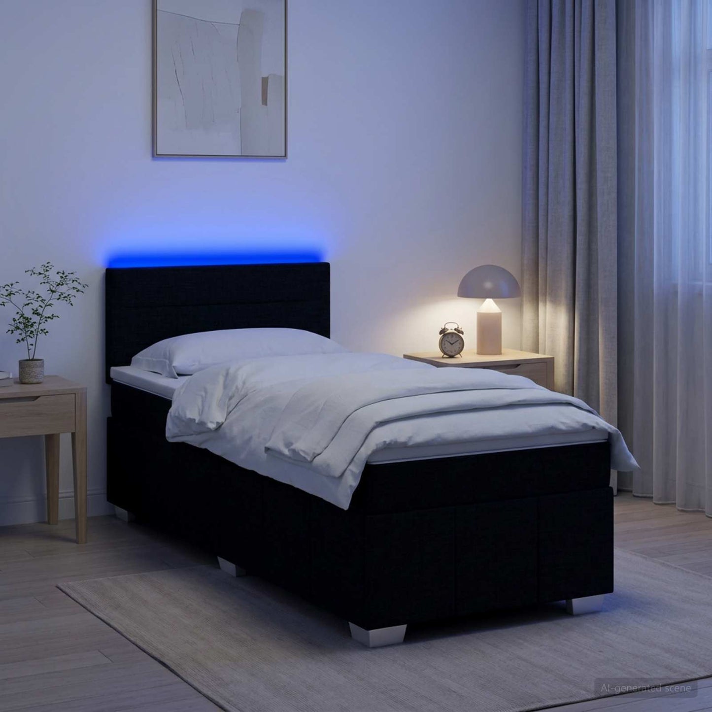 Boxspring ágy matraccal fejtámlával Fekete 90 x 200 cm Szövet