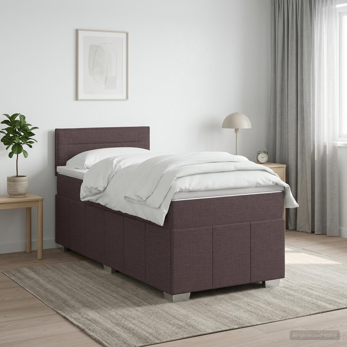 Boxspring ágy matraccal Sötét Barna 90 x 200 cm Szövet