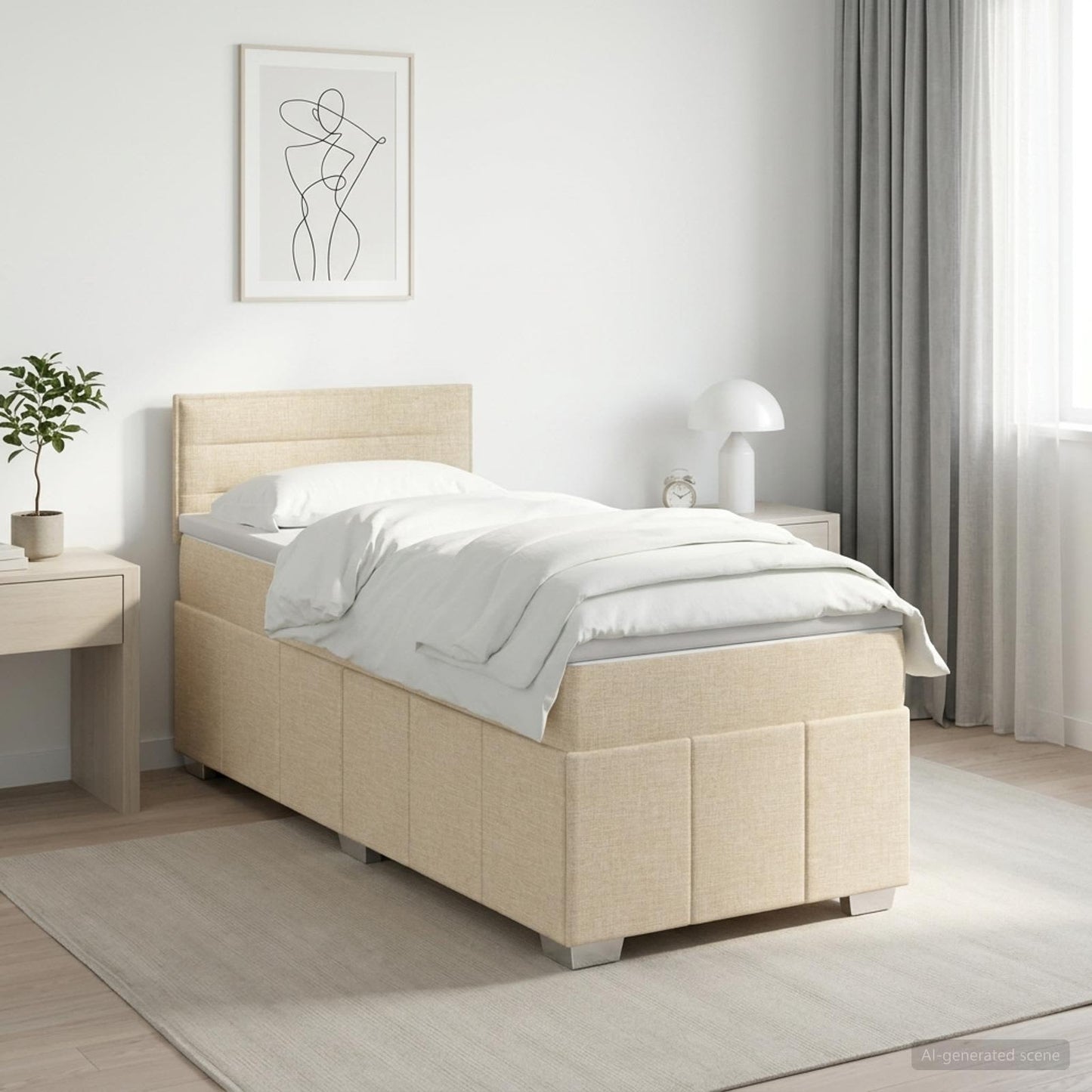Boxspring ágy matraccal Krémszínű 100 x 200 cm Szövet