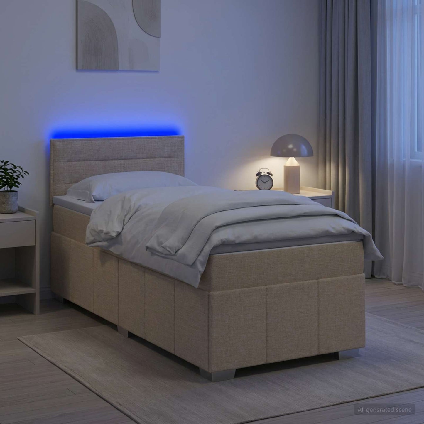 Boxspring ágy matraccal Krémszínű 100 x 200 cm Szövet