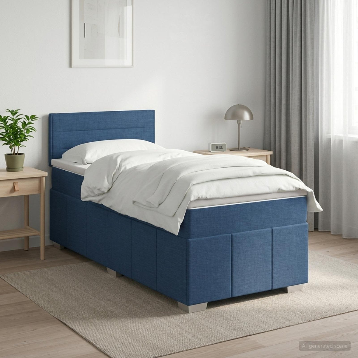Boxspring ágy matraccal LED szalagokkal Kék 100 x 200 cm Szövet
