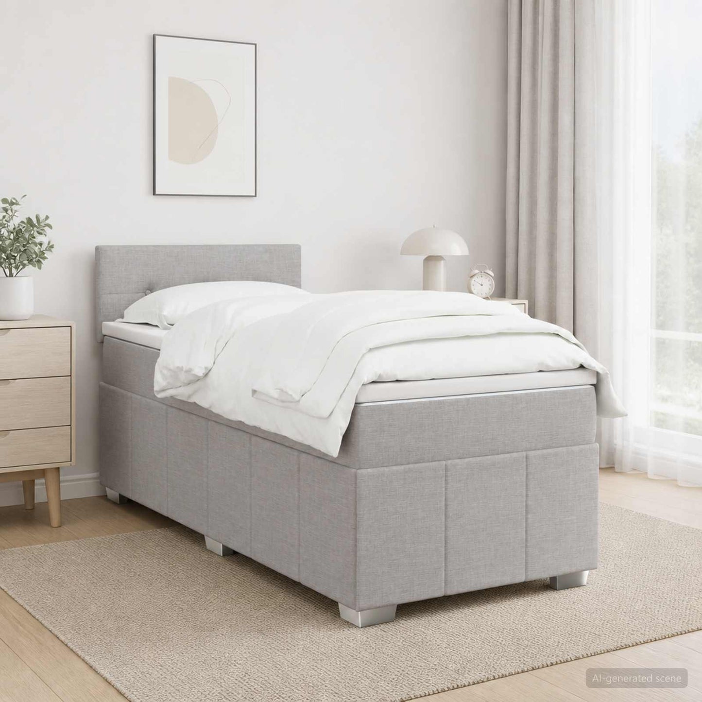 Boxspring ágy matraccal Világosszürke 90 x 200 cm Szövet