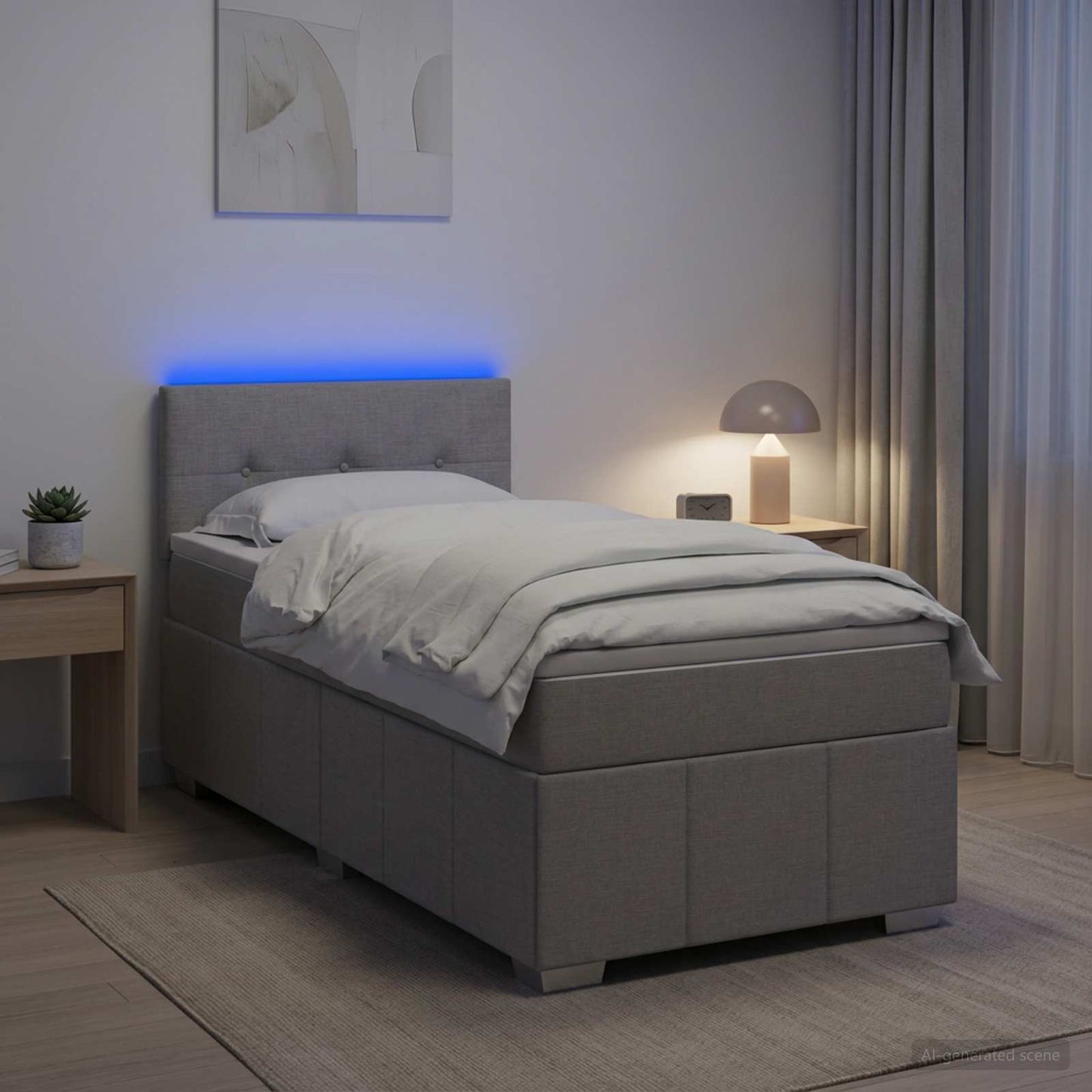 Boxspring ágy matraccal Világosszürke 90 x 200 cm Szövet