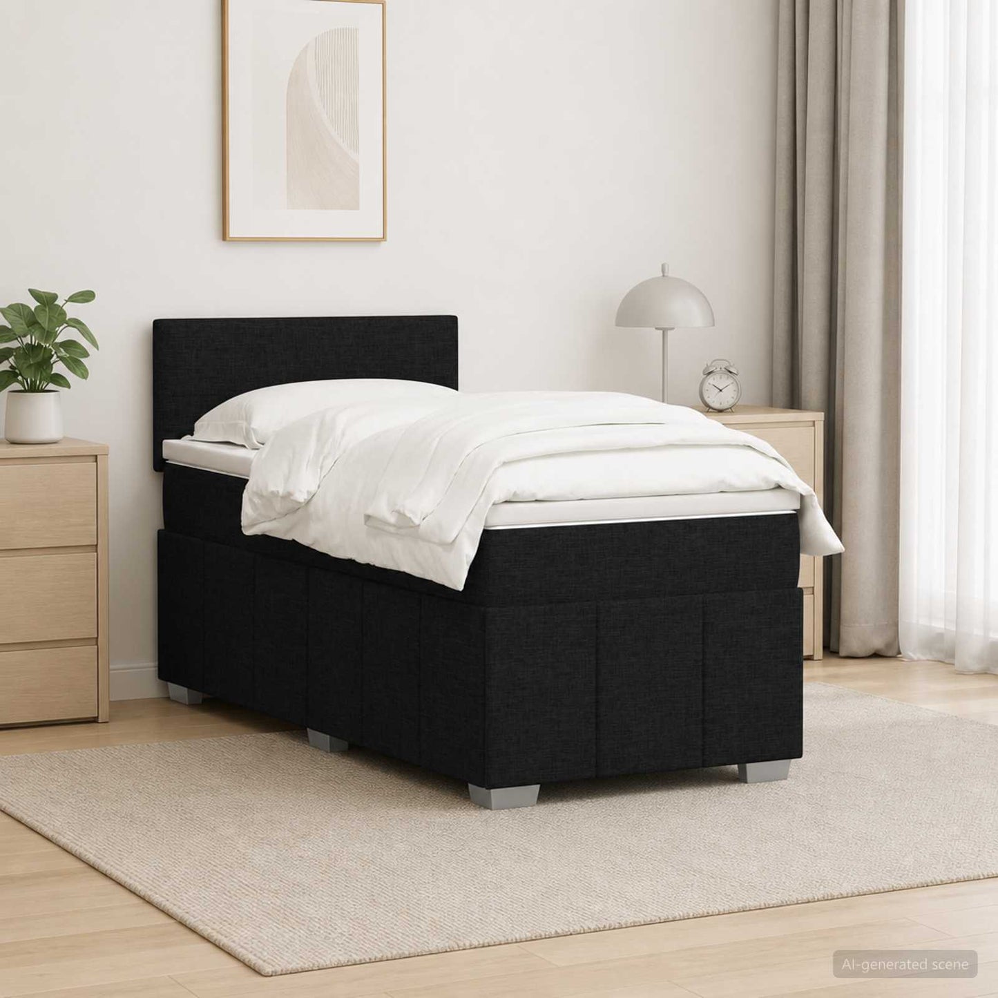 Boxspring ágy matraccal fejtámlával Fekete 90 x 200 cm Szövet