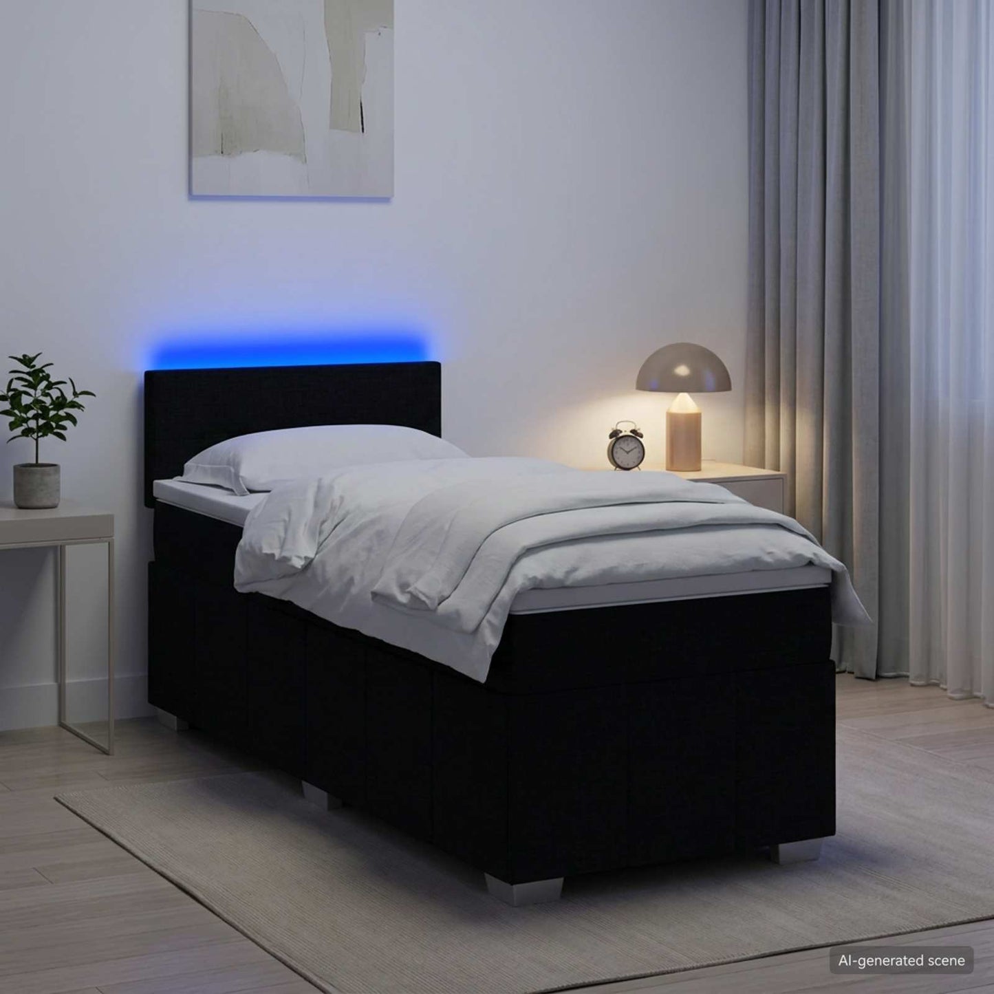 Boxspring ágy matraccal fejtámlával Fekete 90 x 200 cm Szövet