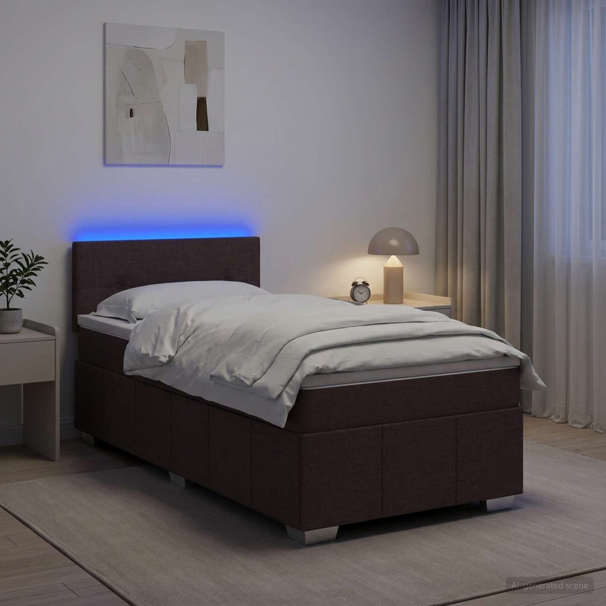 Boxspring ágy matraccal Sötét Barna 100 x 200 cm Szövet