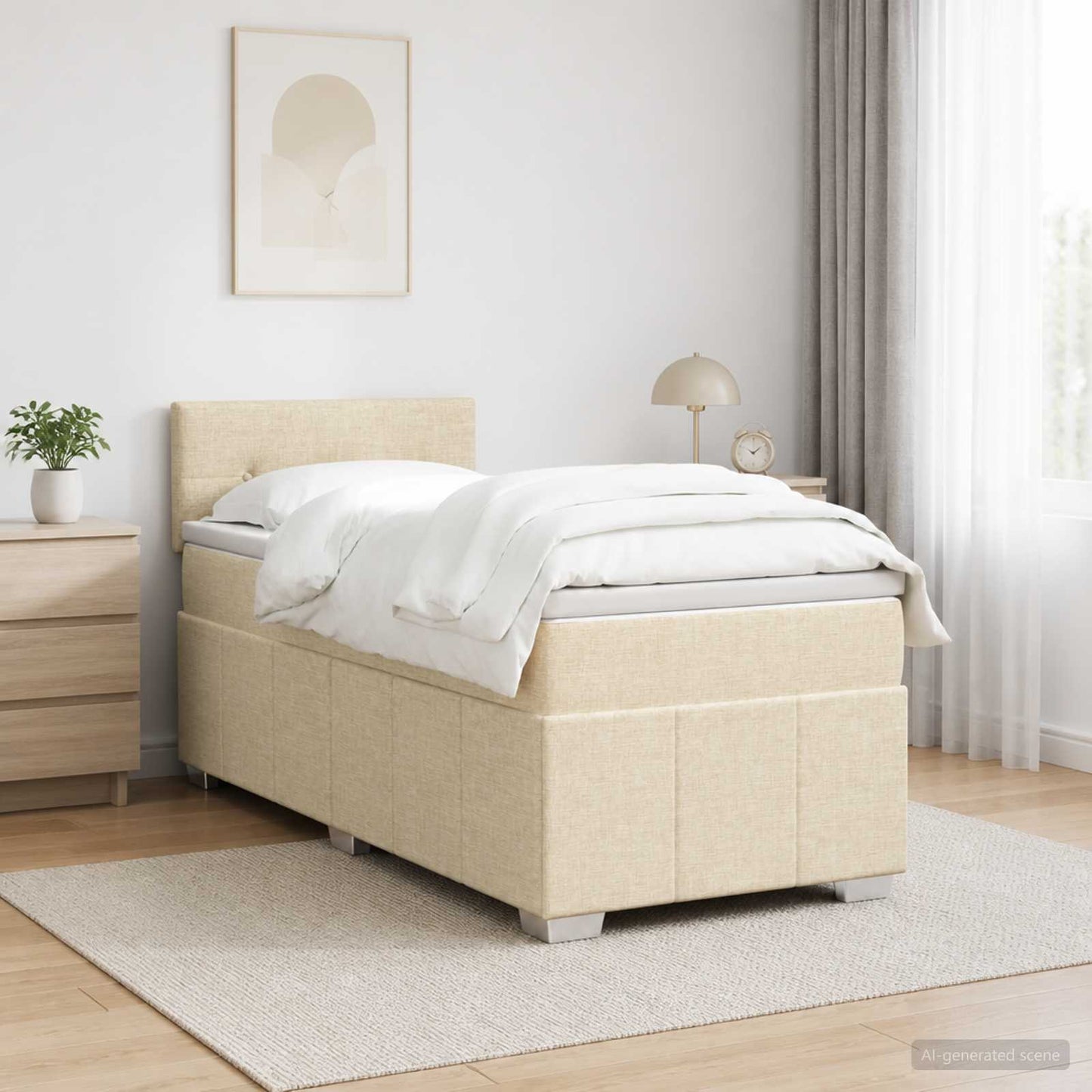Boxspring ágy matraccal Krémszínű 90 x 200 cm Szövet