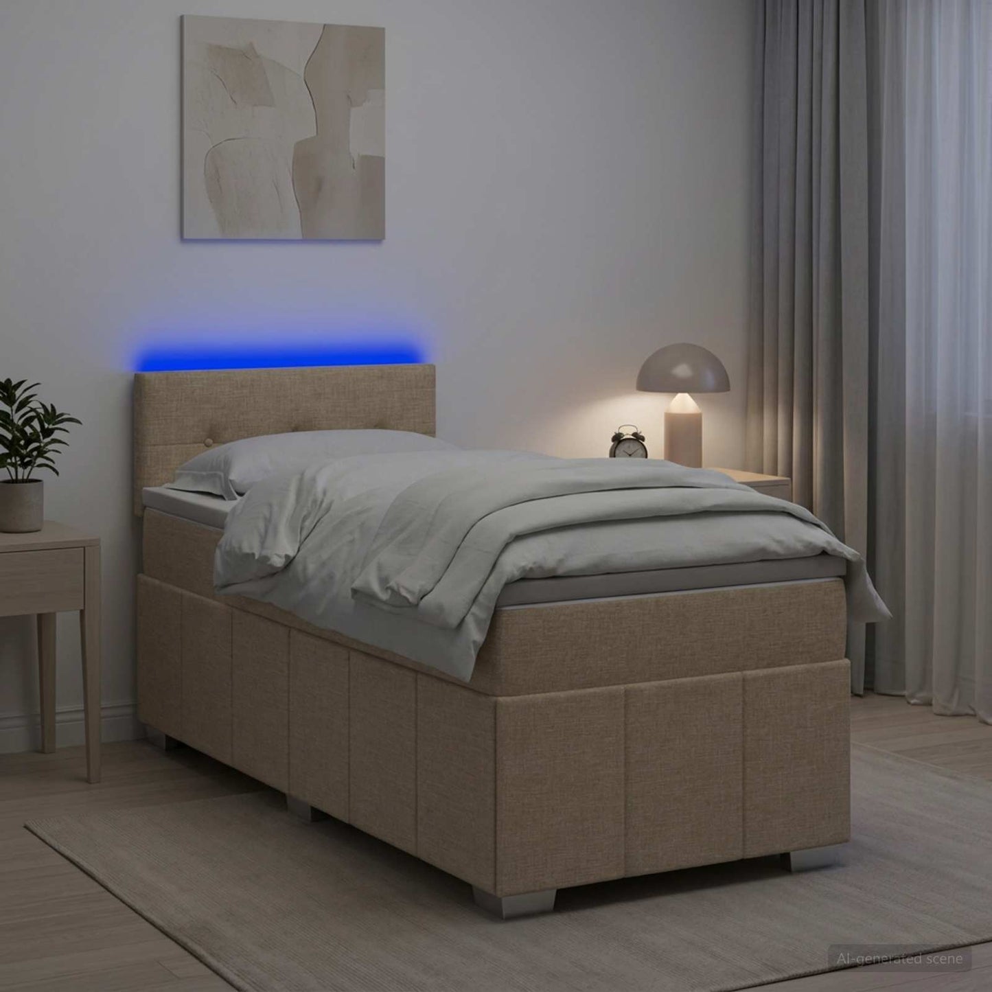 Boxspring ágy matraccal Krémszínű 90 x 200 cm Szövet