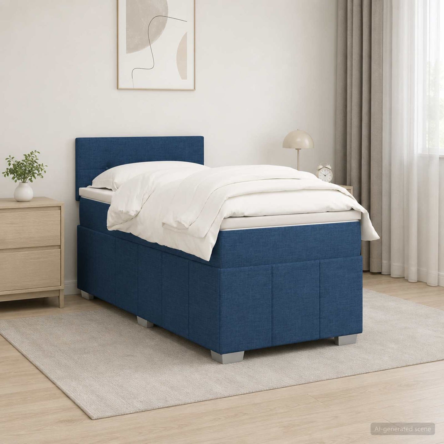 Boxspring ágy matraccal LED szalagokkal Kék 90 x 200 cm Szövet
