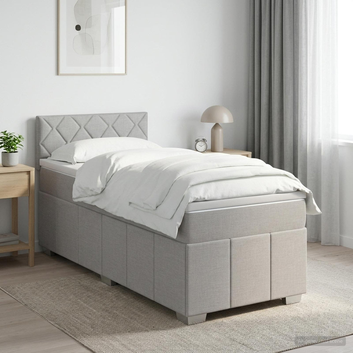 Boxspring ágy matraccal Világosszürke 90 x 190 cm Szövet