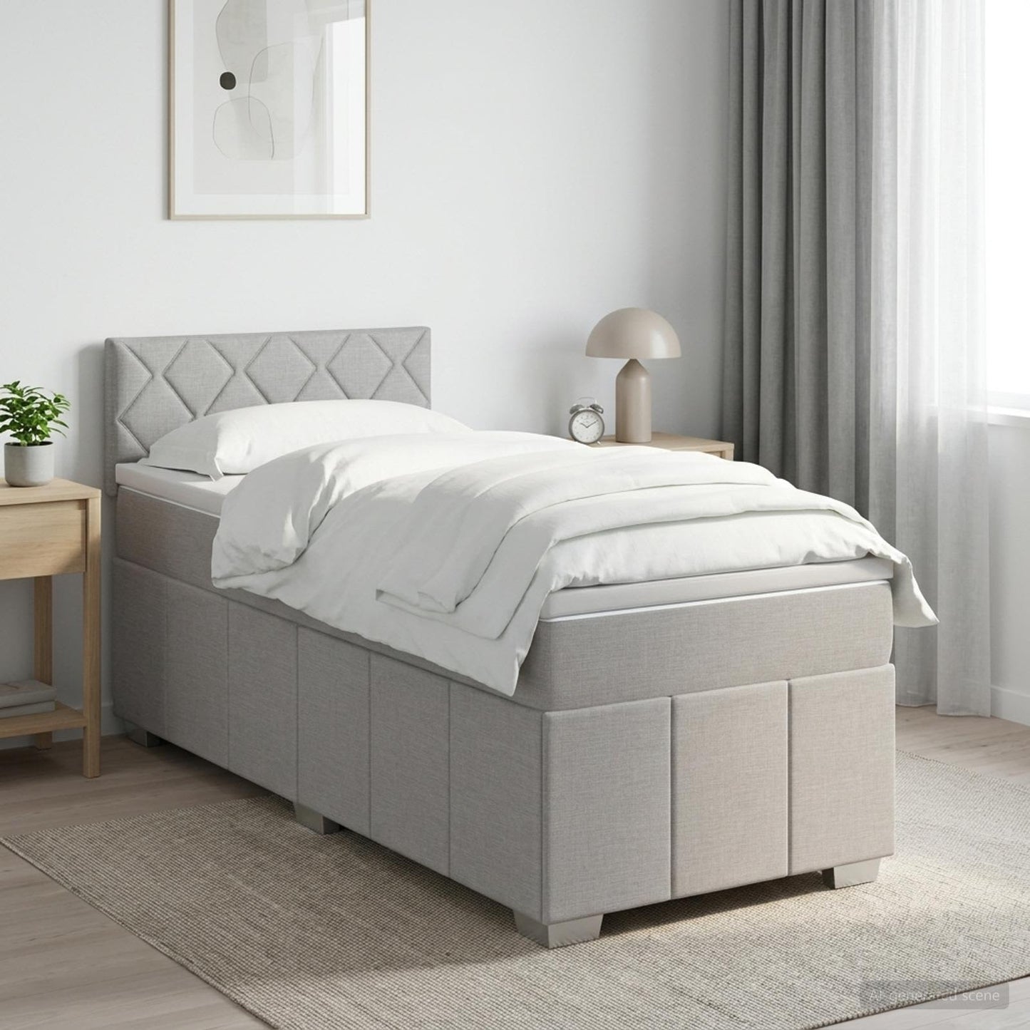 Boxspring ágy matraccal Világosszürke 90 x 200 cm Szövet