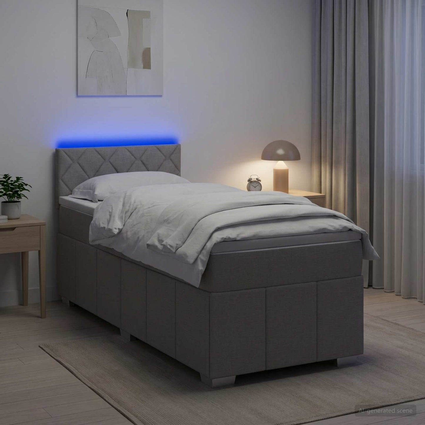 Boxspring ágy matraccal Világosszürke 90 x 200 cm Szövet