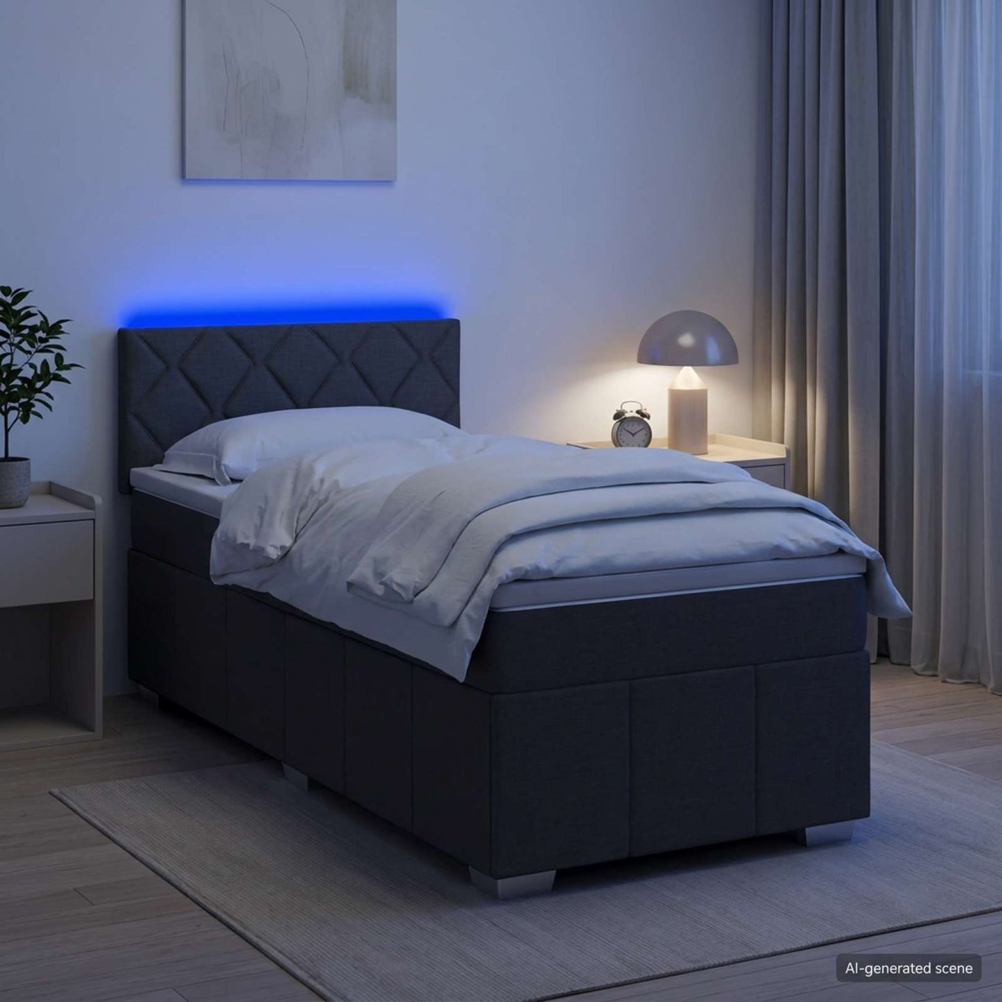 Boxspring ágy matraccal és LED-del Sötétszürke 90 x 190 cm