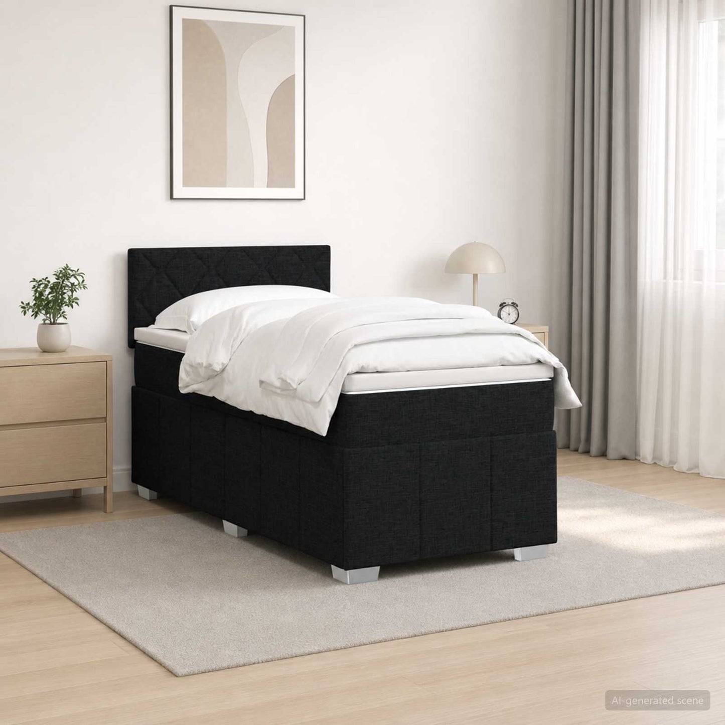 Boxspring ágy matraccal fejtámlával Fekete 90 x 200 cm Szövet